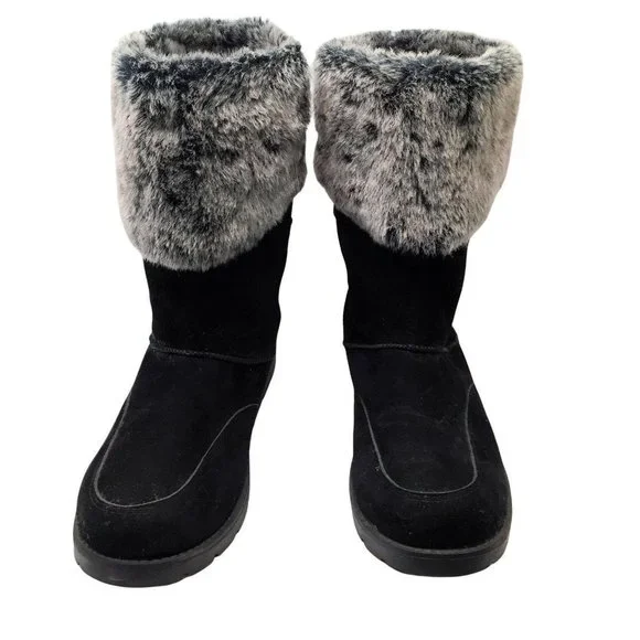 Rampage Womens Aligner Winter Snow Boots Black Mid Calf Lace Up Faux Fur 9.5